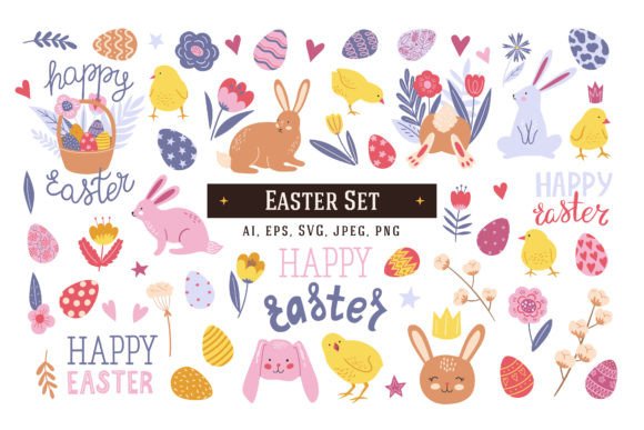 Download 85 Easter Rabbits and Eggs Set - Rabbits and eggs Collection