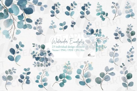 Download Watercolor Eucalyptus Branches Clip Art. - Premium Resources